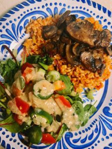 tomato-rice-roasted-mushrooms-salad