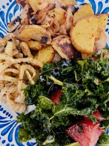 marinated-kale-salad-roasted-potatoes-onions-fennel